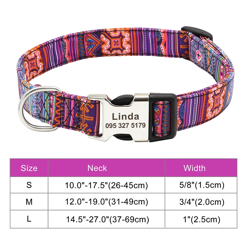 NameTag personalised dog collar orange Aztec tribal pattern product shot