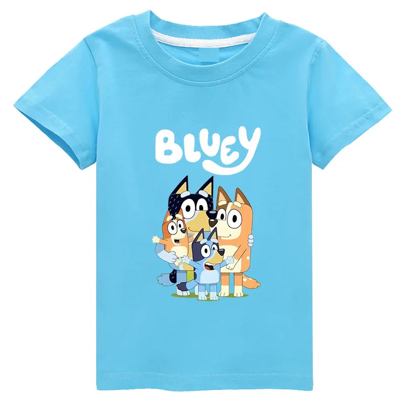 Blue Cartoon Dog Family baby t-shirt — front view, 100% cotton