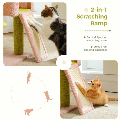 “Blossom Haven Cat Tower – Multi-Level Condo with Hammock, Ramp & Scratching Posts for Indoor Cats”