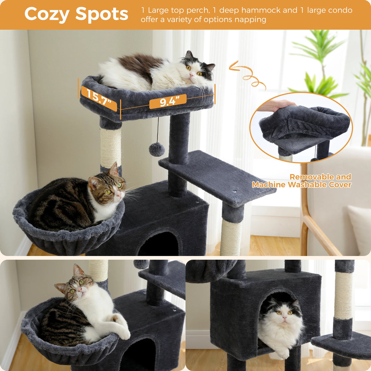 Multi-Level Cat Tree with Sisal Scratching Posts, Hammock & Arch Grooming Brush — PawArch™