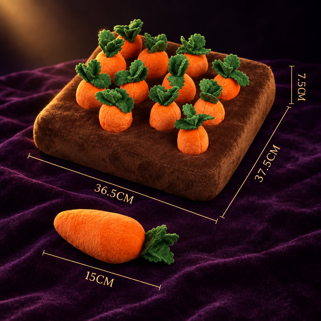 Carrot patch snuffle mat for dogs with plush pull-up carrots, view 8