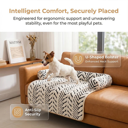 PawGuard plush sofa protector cushion for cats and dogs, white herringbone pattern