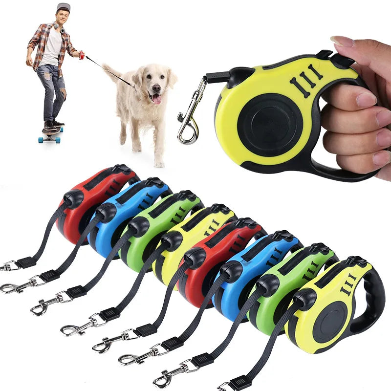 RoamLine retractable dog lead in yellow showing bone-pattern ergonomic handle design