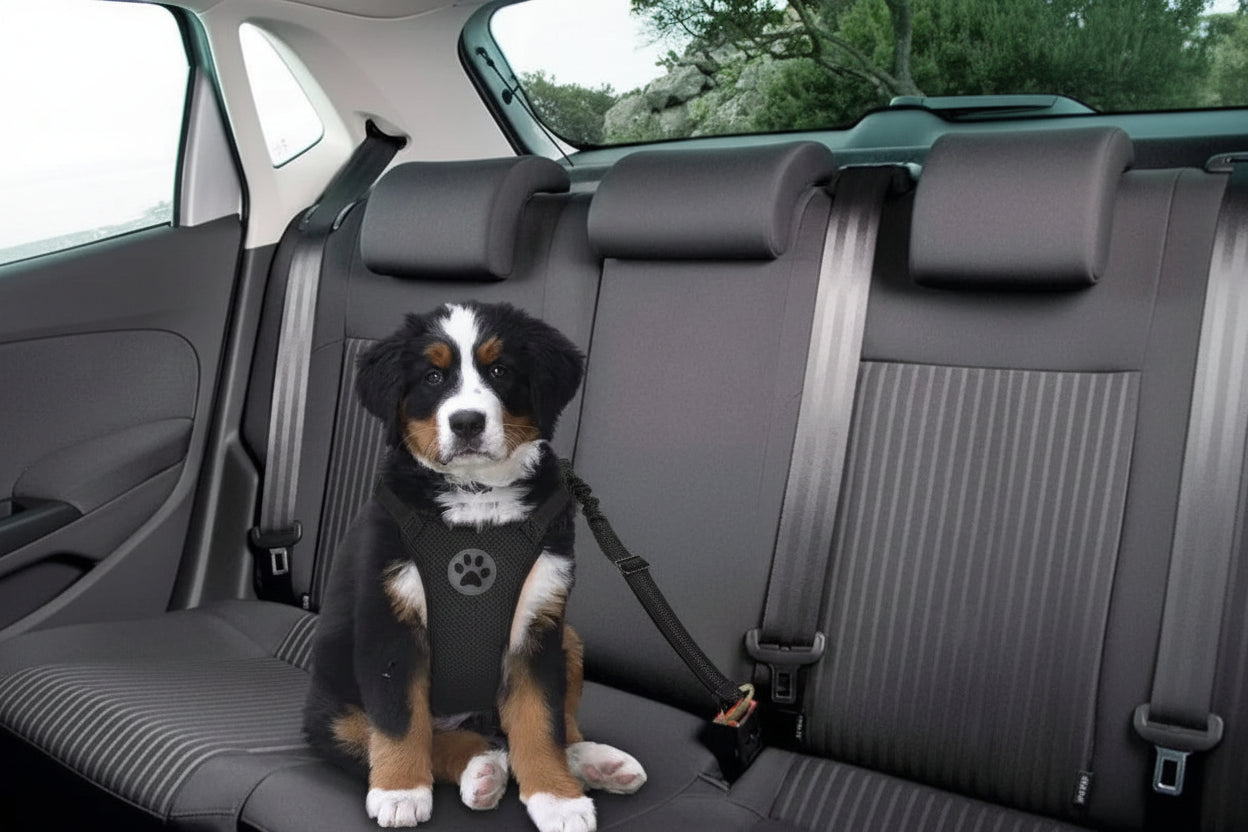 Dog harness seatbelt restraint with seatbelt buckle clip