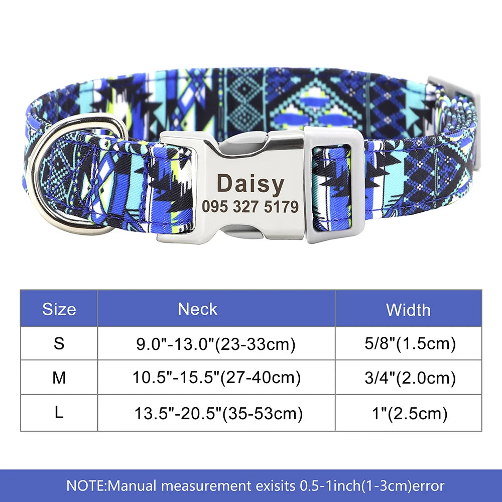 NameTag personalised dog collar blue boho Aztec pattern product shot