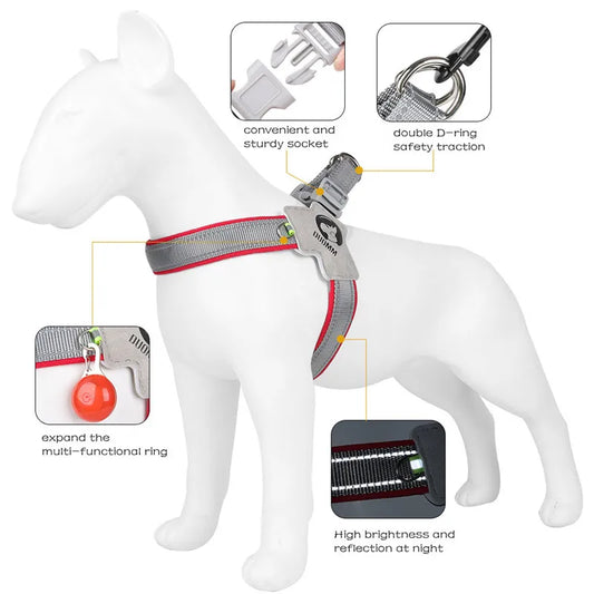 ReflexFit dog harness in red with suede chest patch and double D-ring traction point
