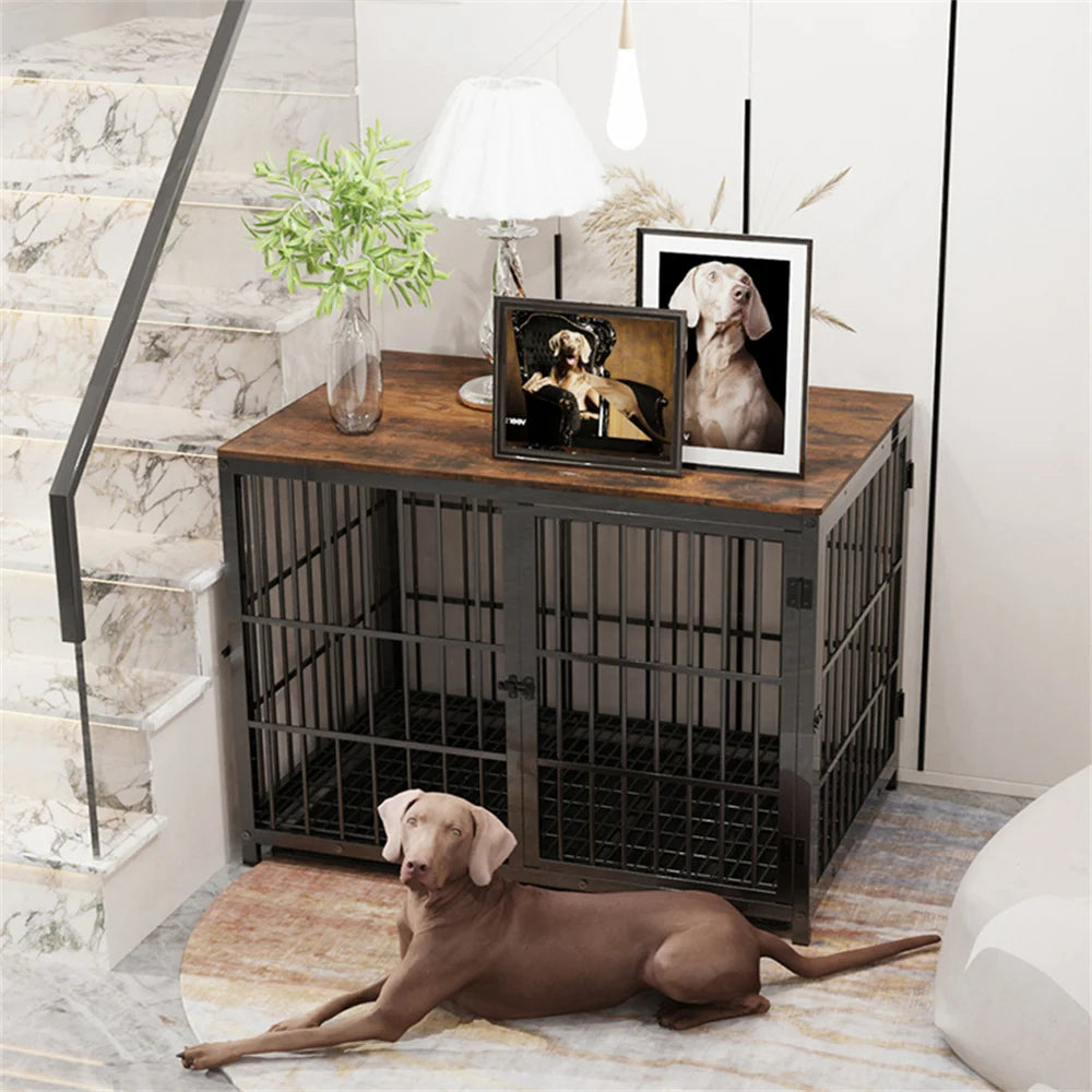 Large Wooden Dog Crate Furniture – Indoor Kennel End Table with Removable Tray & Fast Delivery