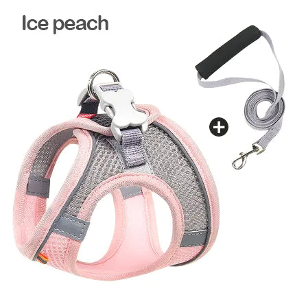 AirStride™ harness in ice peach pink — adjustable velcro and clip fastening for small breeds