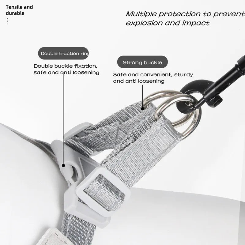 ReflexFit dog harness in grey and black showing padded neoprene comfort lining and double D-ring