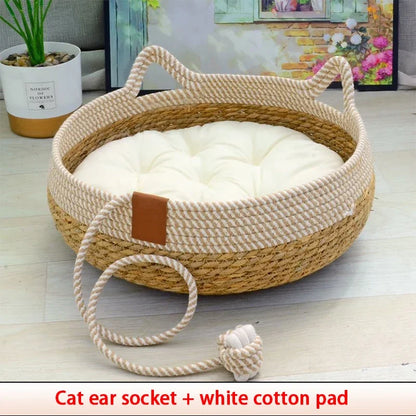 Breathable Bamboo Cat Bed with Toy – Cozy Fun for Your Furry Friend!-Sniffwaggleandwalk™