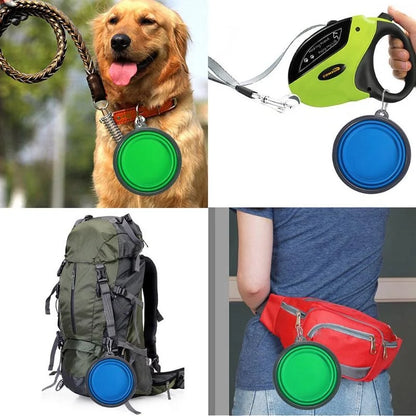 Sniffwagglenwalk™ Portable Silicone folding Dog Bowl With Carabiner. - Sniff Waggle And Walk