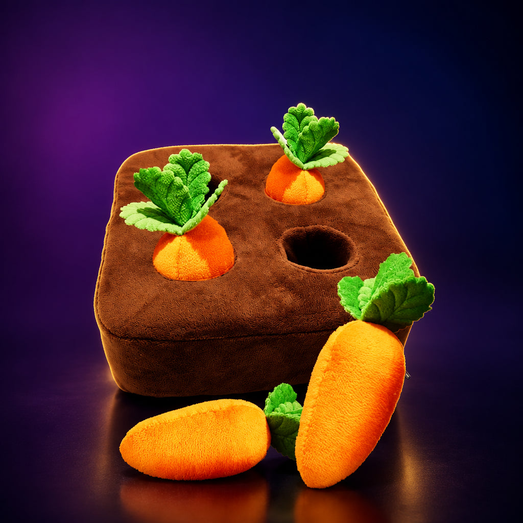 Snuffle mat for dogs with 4 plush carrots, CarrotPatch
