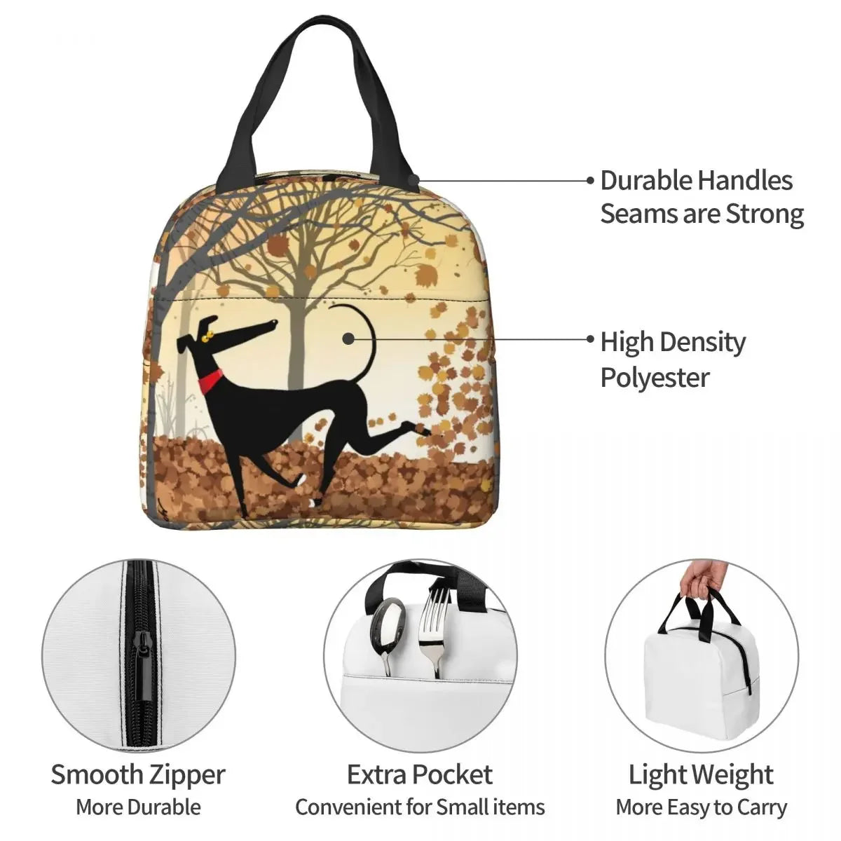 SniffWaggleNWalk Hound Lunch Bag shown packed — fits containers, snacks and drink, 22x20x13cm capacity