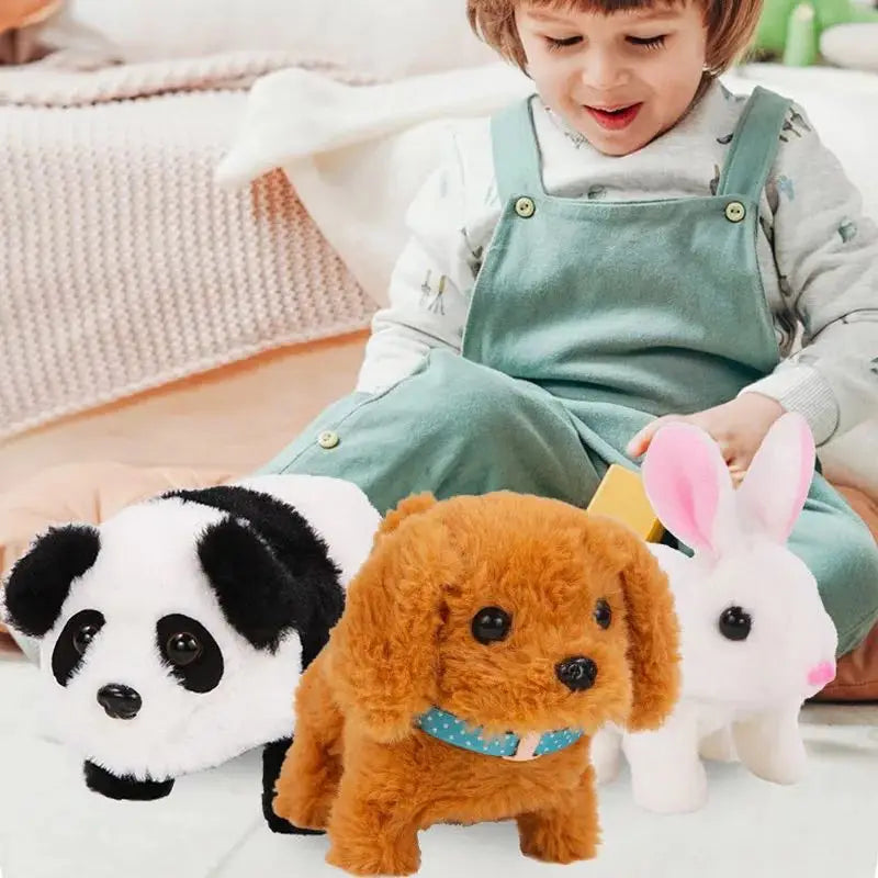 White plush WoofWalker™ electronic walking barking puppy dog toy