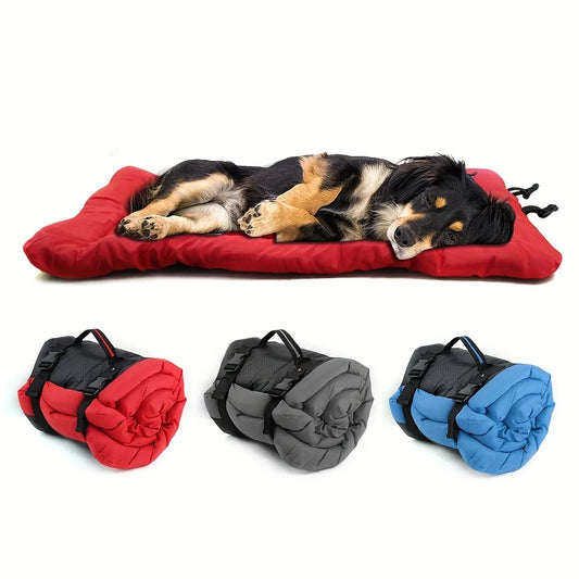Waterproof anti-slip pet bed cushion in blue, durable denim fabric