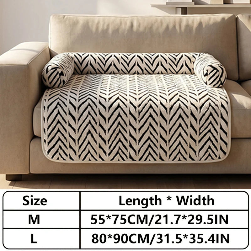 PawGuard plush sofa protector cushion for cats and dogs, white herringbone pattern