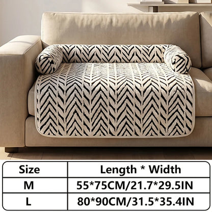 PawGuard plush sofa protector cushion for cats and dogs, white herringbone pattern