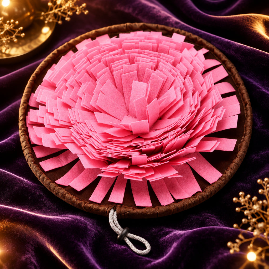 Pink felt snuffle mat for dogs, SniffNest foldable slow feeder