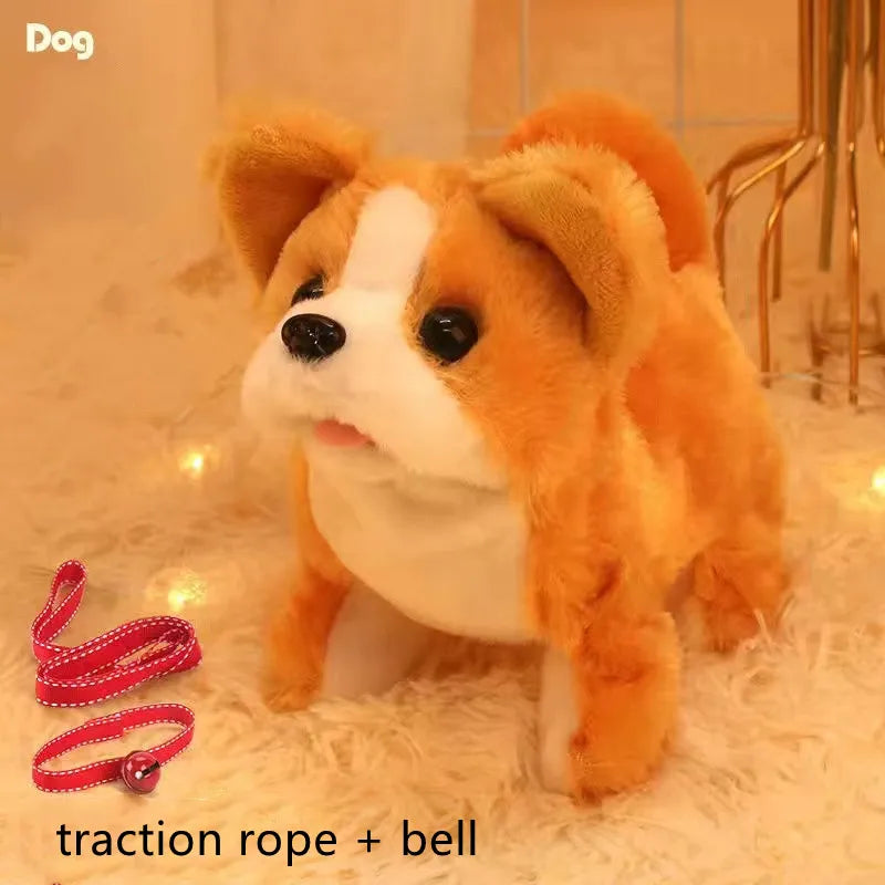 WoofWalker™ interactive plush puppy toy promotional image — walks, barks & wags tail