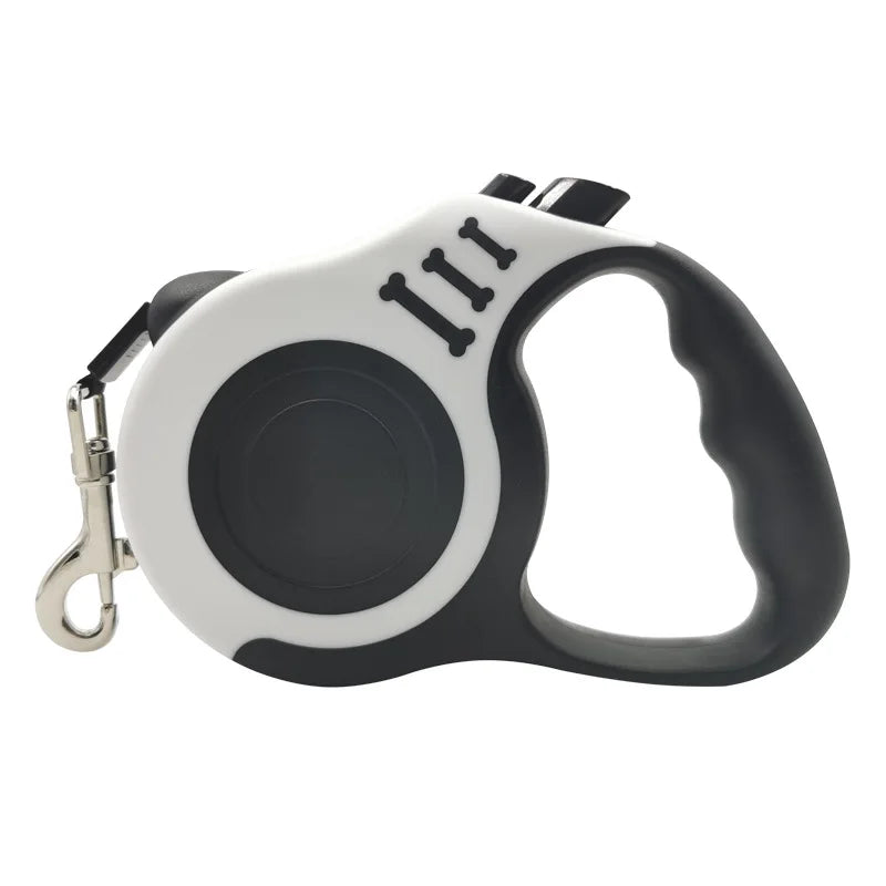 RoamLine retractable dog lead in white and black colourway with one-button lock mechanism