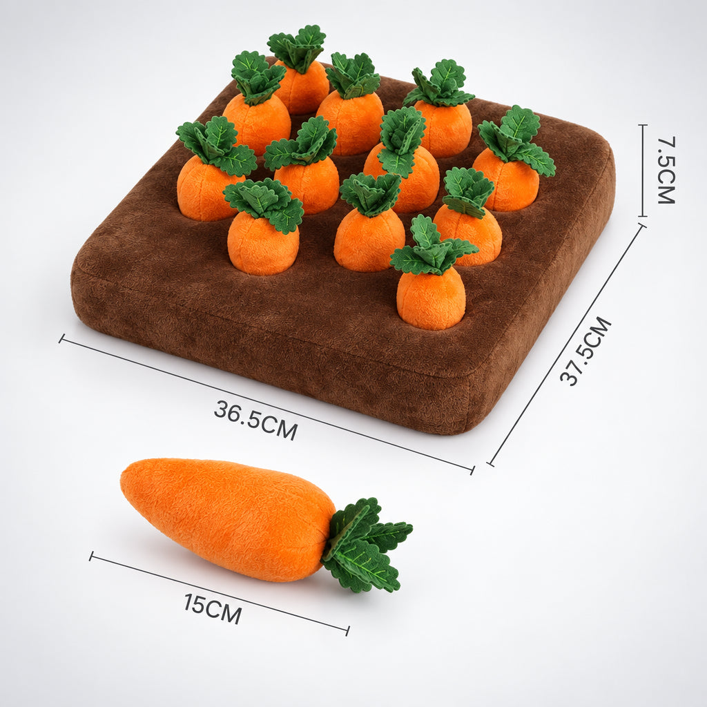 Carrot patch snuffle mat for dogs with plush pull-up carrots, view 3