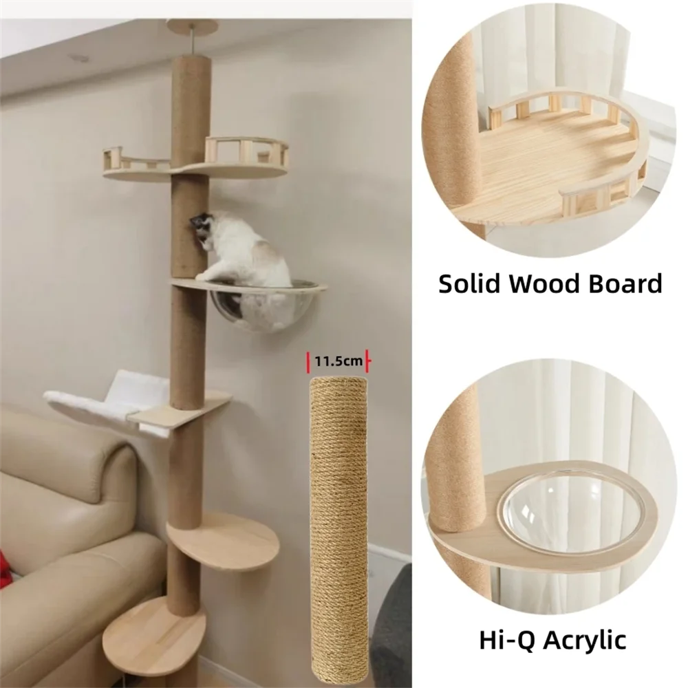 Floor-to-Ceiling Adjustable Cat Tree — Multi-Level Sisal Climbing Tower | PawTower™