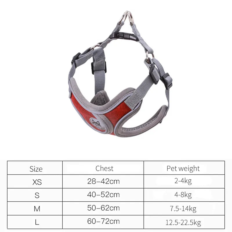 Red SafeStep™ harness with 1.5m padded-handle lead set — chest sizing 28–72cm