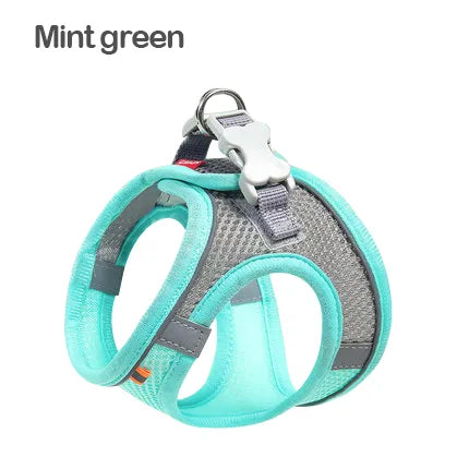 AirStride™ harness laid flat showing three sizes — XXS, XS and S pink mesh dog harness