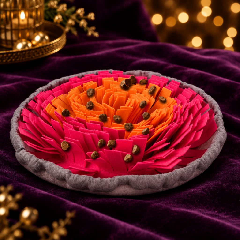 Red felt snuffle mat for dogs, SniffNest foldable slow feeder