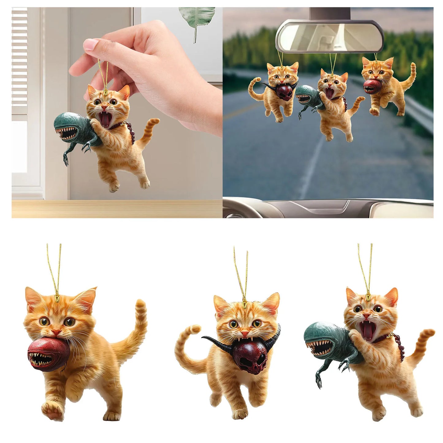 Cat Car Hanging Pendant – Flat Acrylic Rearview Charm