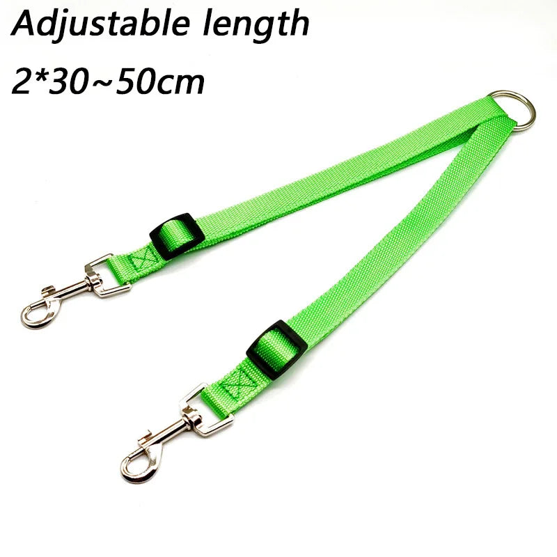 TwinWalk™ fixed coupler in pink — 1.5cm×40cm nylon webbing with D-ring and two chrome swivel snap hooks