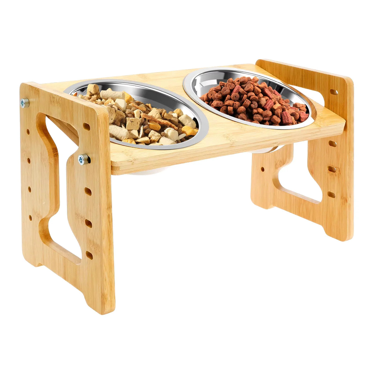Wooden pet feeder height settings