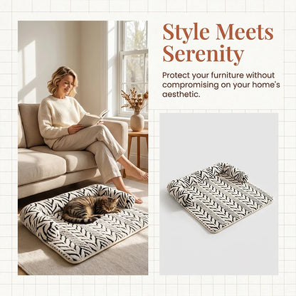 PawGuard plush sofa protector cushion for cats and dogs, white herringbone pattern