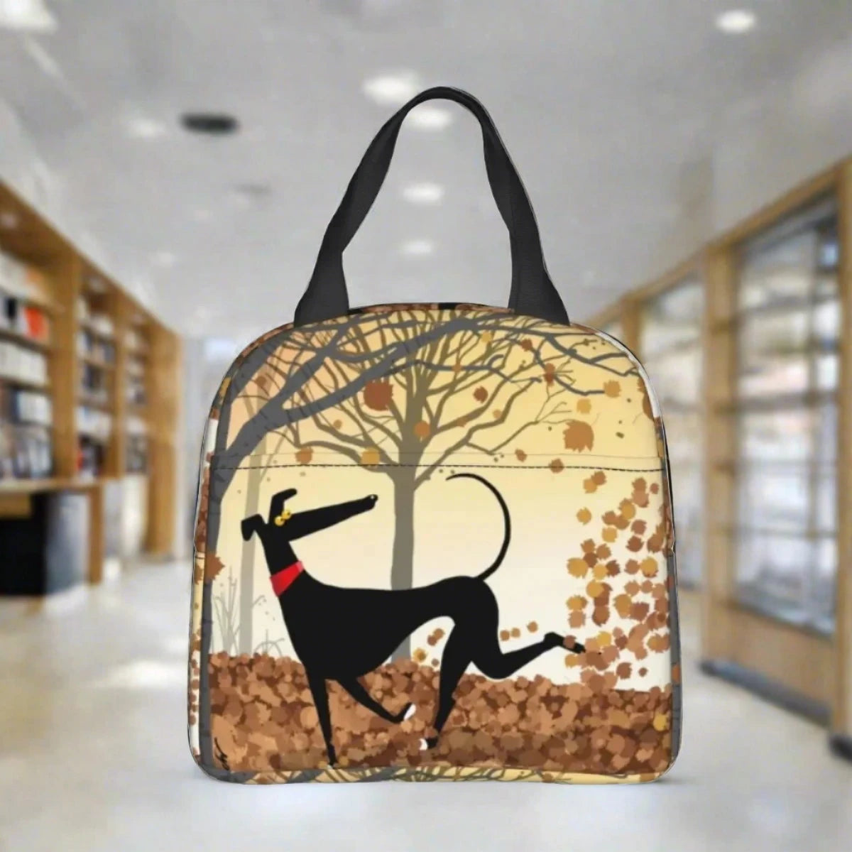 SniffWaggleNWalk Hound Insulated Lunch Bag — greyhound whippet lurcher design, 22x20x13cm insulated tote with leakproof zipper