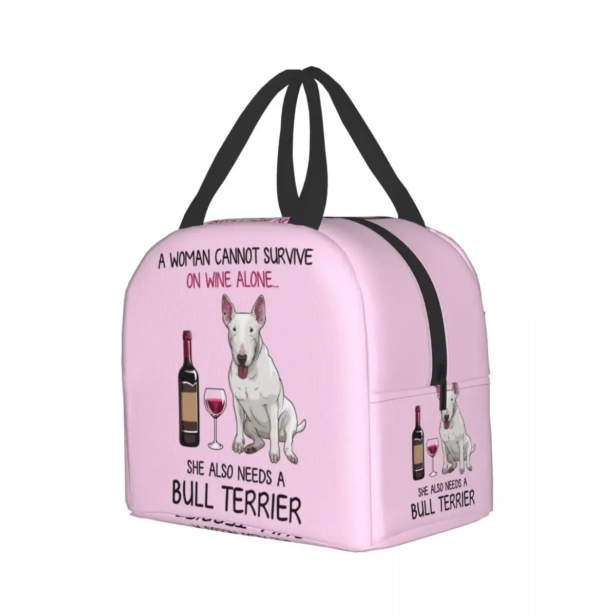 SniffWaggleNWalk™️! Bull Terrier And Wine Funny Dog Insulated Lunch Bag. - Sniff Waggle And Walk