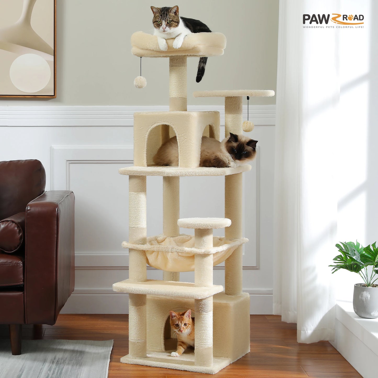 Custom 72” Premium Cat Tree Tower for Large Breeds – Exclusive Luxury Playground for Scratching, Climbing & Napping-Sniffwaggleandwalk™