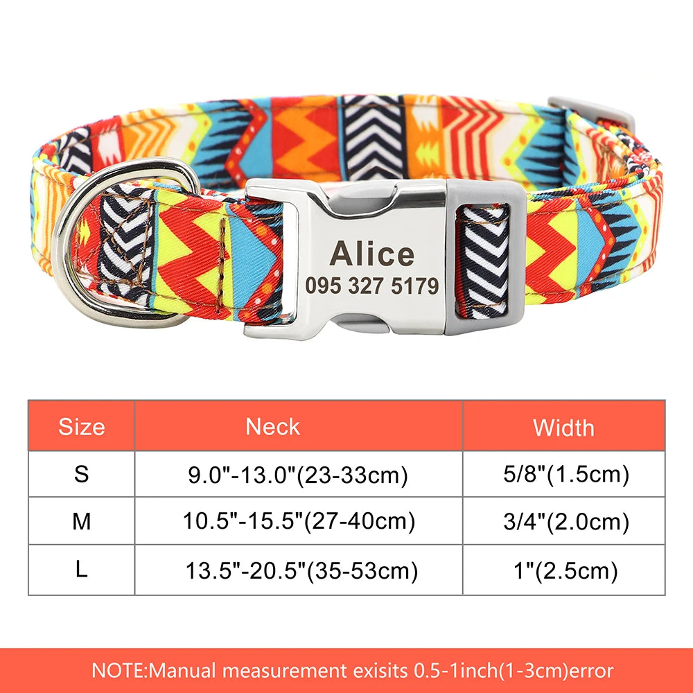 NameTag personalised dog collar pink multicolour boho pattern product shot