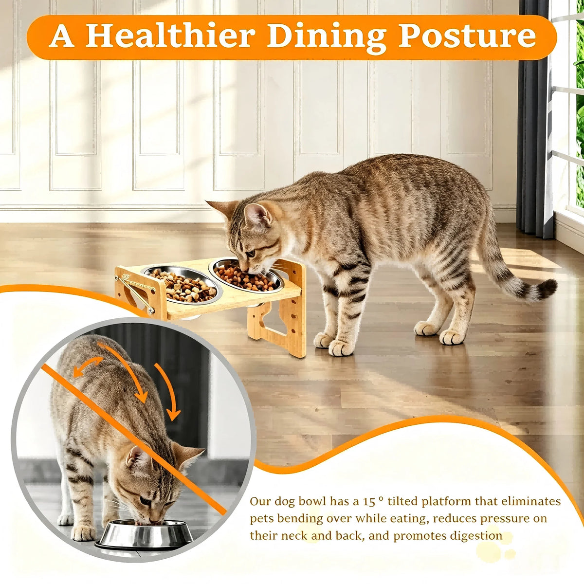 Adjustable-height wooden pet feeder stand