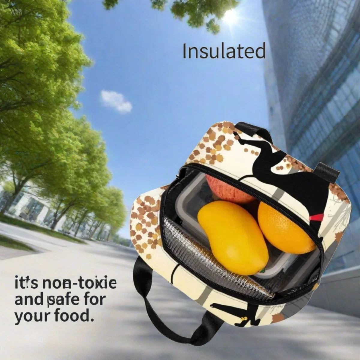 Hound design insulated lunch bag detail — elegant greyhound silhouette design on high-capacity cooler tote