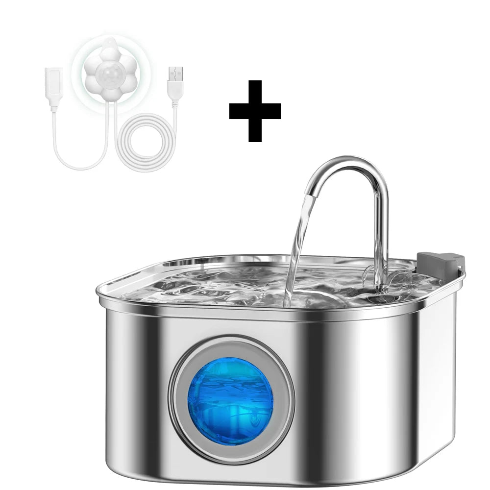 PawBrook™ Stainless Steel Cat Water Fountain — 3.2L, Sensor-Activated, Quiet, Water-Level Window