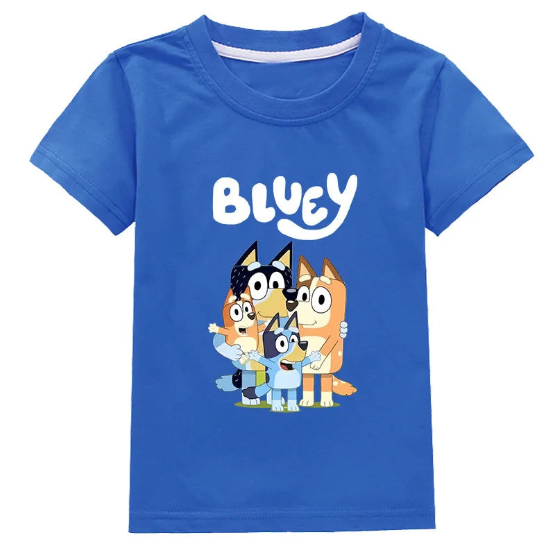Blue Cartoon Dog Family baby t-shirt — flat lay