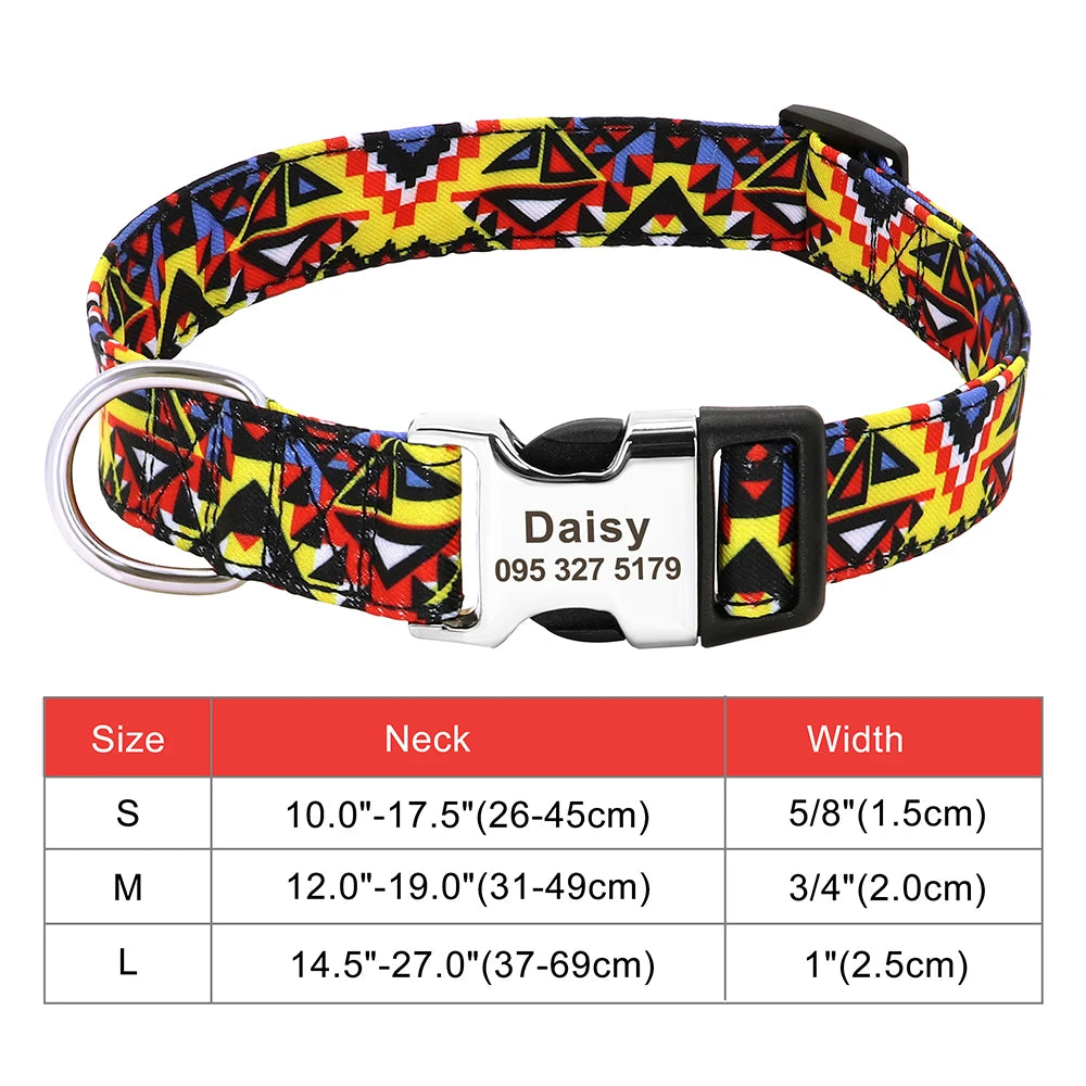 NameTag personalised dog collar blue geometric diamond pattern product shot