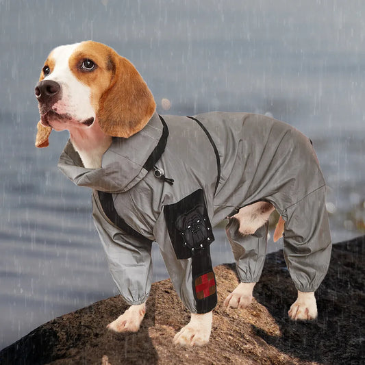 Large Dog Hooded Reflective Raincoat - Sniff Waggle And Walk