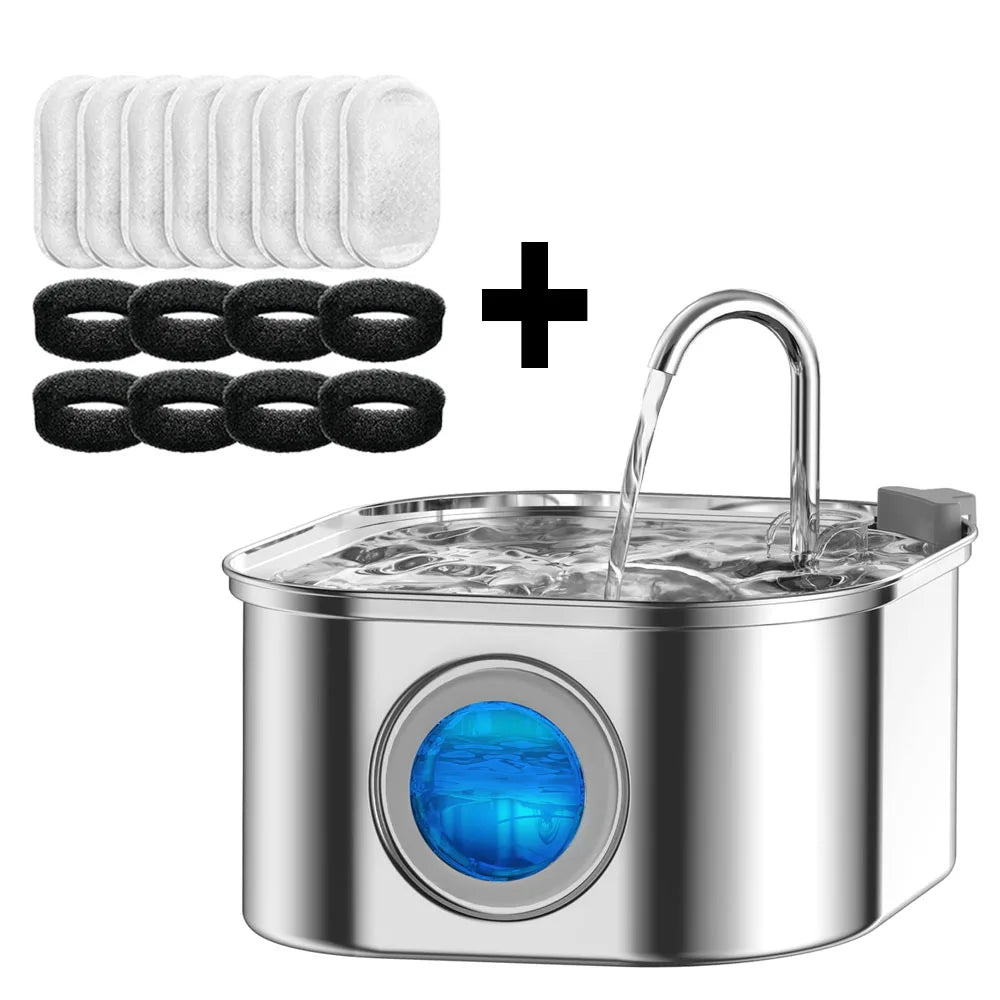 PawBrook™ Stainless Steel Cat Water Fountain — 3.2L, Sensor-Activated, Quiet, Water-Level Window