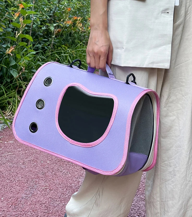 SnuggleGo™ pet carrier front view showing cat-shaped transparent window panel