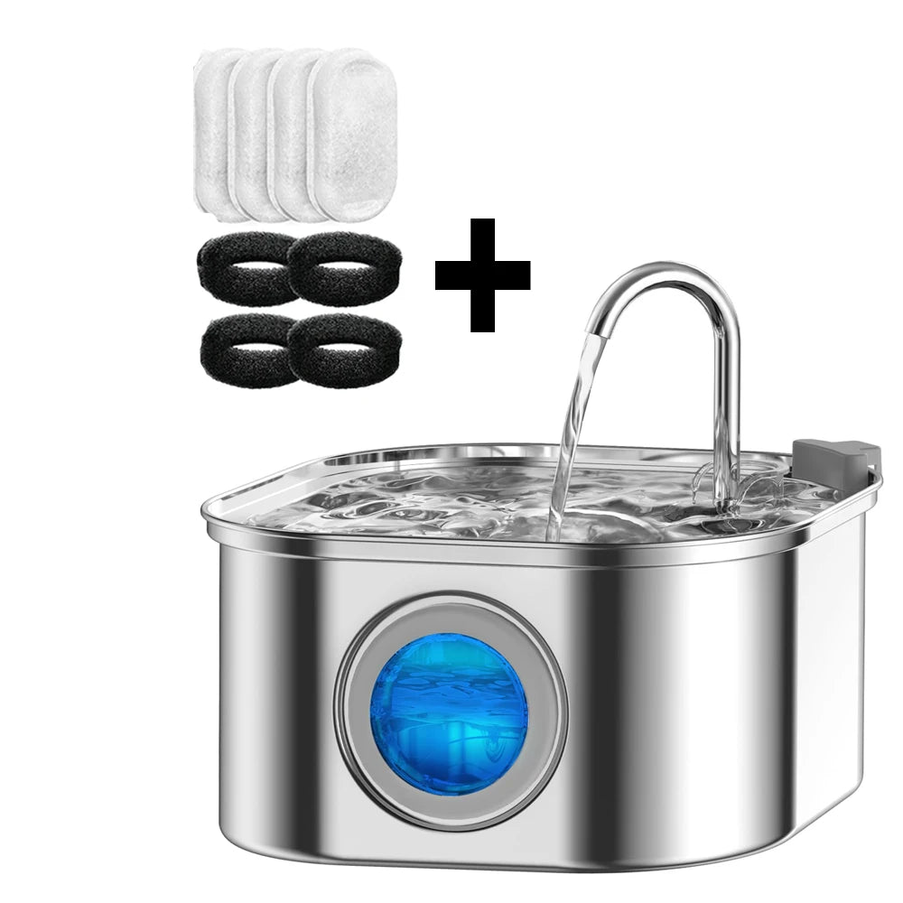PawBrook™ Stainless Steel Cat Water Fountain — 3.2L, Sensor-Activated, Quiet, Water-Level Window