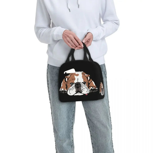 SniffWaggleNWalk funny bulldog lunch tote — insulated inner lining, wipe clean, free worldwide delivery