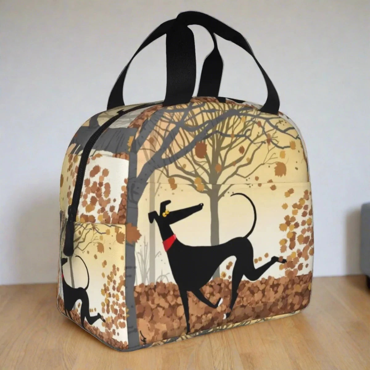 Hound insulated lunch bag open showing spacious interior — high capacity tote for greyhound, whippet and lurcher lovers
