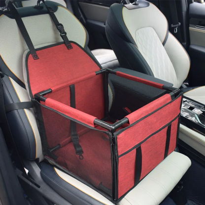 Side profile of PupRide soft-sided dog car booster seat showing padded walls and raised base