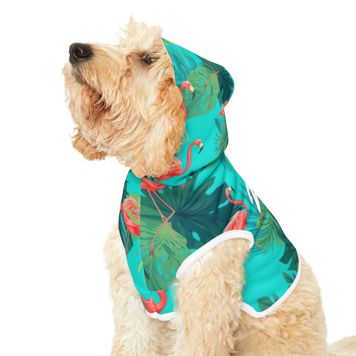Close up of 222 Signal Point tropical alignment pet hoodie